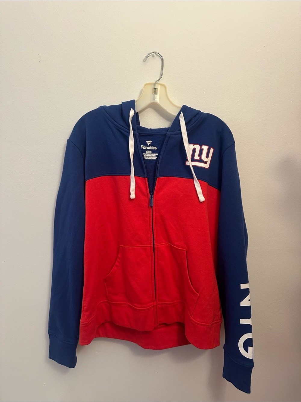 Fanatics Red and Navy NY Giants Colorblock Zip Hoodie